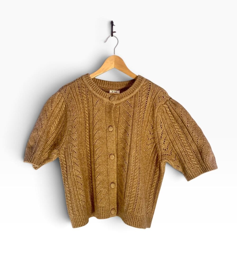 A.N.A. A New Approach Camel Brown Short Sleeve Button Front Sweater Size XL